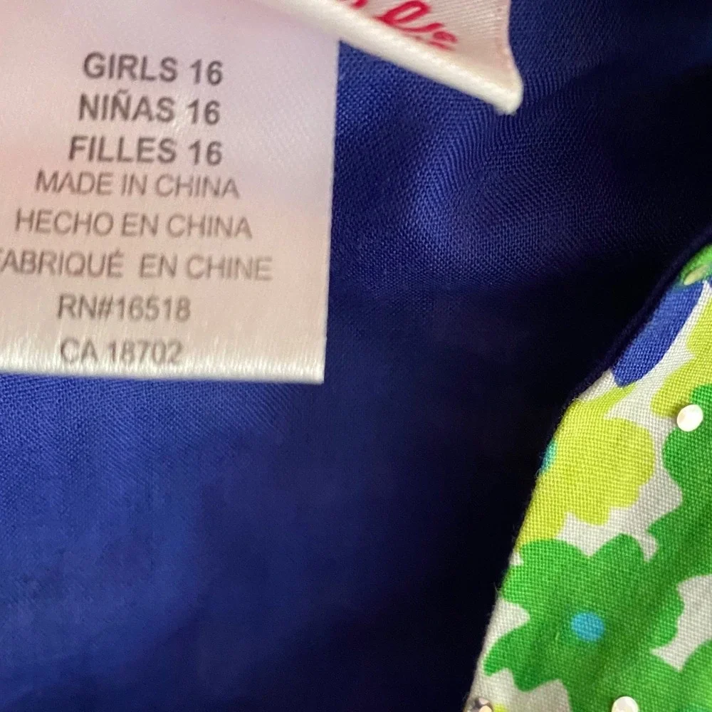 Bloome de Jeune Fille Girls 16 Floral Rhinestone Party Dress Blue Green Cotton